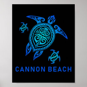 Poster Cannon Beach Oregon Sea Blue Tribal Turtle