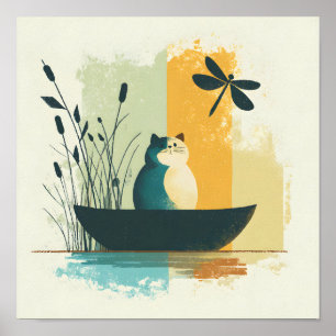 Poster Canoa Branca de Gatos Abstrato do Lago Chubby, Min