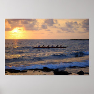 Pôster Canoa de guiga havaiana no por do sol