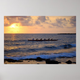 Pôster Canoa Hawaiian Outrigger em Sunset