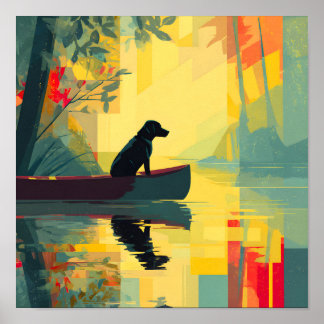 Poster Canoa Labrador Preto Minimalista Natureza