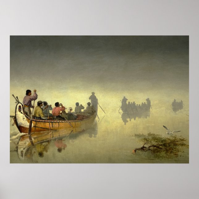 Poster Canoes in Fog, Lake Superior, 1869 by Hopkins (Frente)