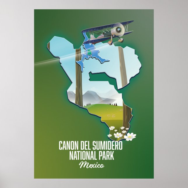 Poster Canon del Sumidero, mapa do méxico (Frente)