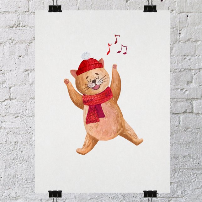Poster Cantando Cat Caroler no inverno (Criador carregado)