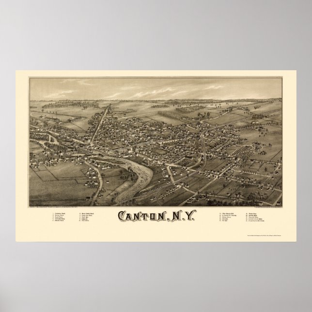 Pôster Cantão, NY Panorâmica Map - 1885 (Frente)