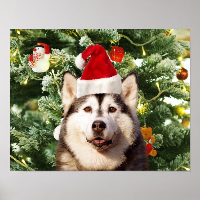 Poster Canteiro de Árvores de Natal Siberian Husky Snowma (Frente)