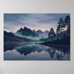 Poster Canto Celta Lago Montanhoso Nebuloso Arte Escocesa