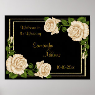 Pôster Canto Chic Elegante Rosas Bege Bouquets Casamento