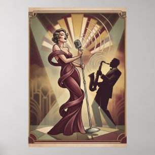 Poster Cantor de Jazz e Saxofonista Art Déco
