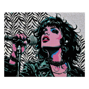 Pôster Cantor de Pop Art Rosa Azul Claro Rocker Punk Aman
