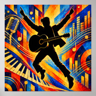 Poster Cantor de Rock Tocando Violão Silhueta