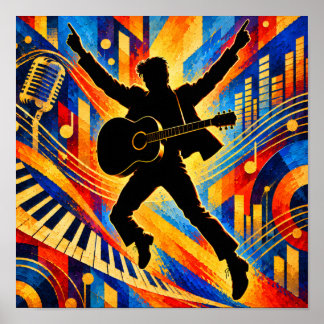 Poster Cantor de Rock Tocando Violão Silhueta