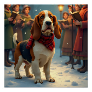 Pôster Cantores de Natal Basset Hound em Pintura