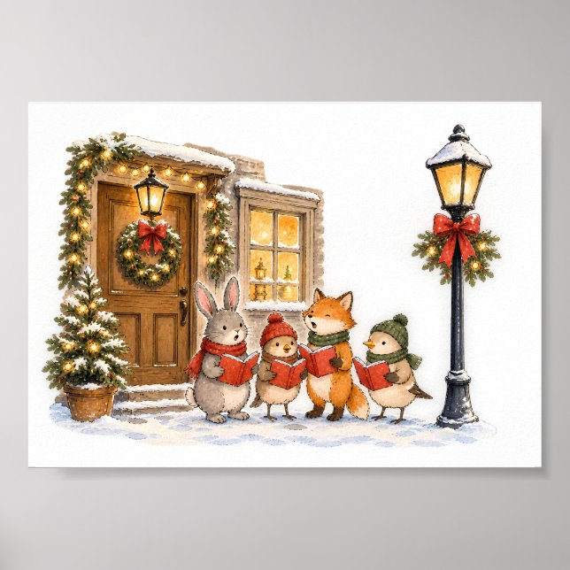 Poster Cantores de Natal de Animais da Floresta para Féri (Frente)