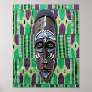 Poster Canvas Azul-Roxo Verde Máscara Tribal Africana