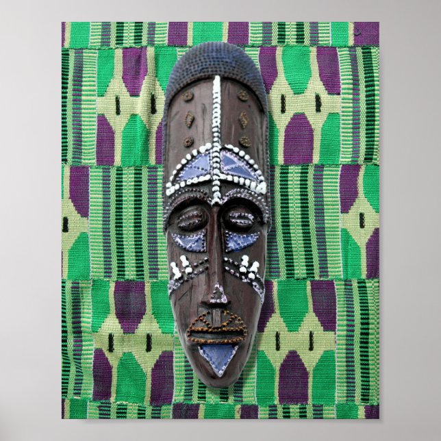 Poster Canvas Azul-Roxo Verde Máscara Tribal Africana (Frente)
