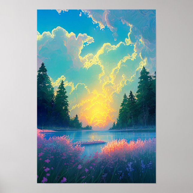 Poster Canvas natural, lago encantador e Ouro (Frente)