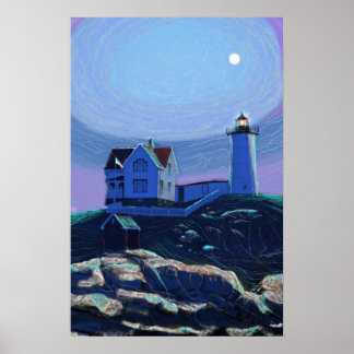 Pôster Canvas Premium Padrão de Farol de Nubble Ligado