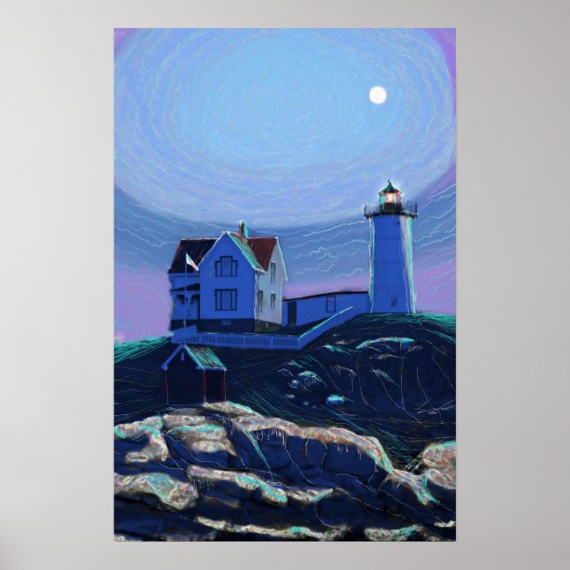 Pôster Canvas Premium Padrão de Farol de Nubble Ligado (Frente)