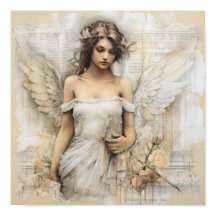 Canvas romântica midiática mista com um lindo Anjo