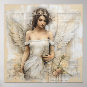 Poster Canvas romântica midiática mista com um lindo Anjo