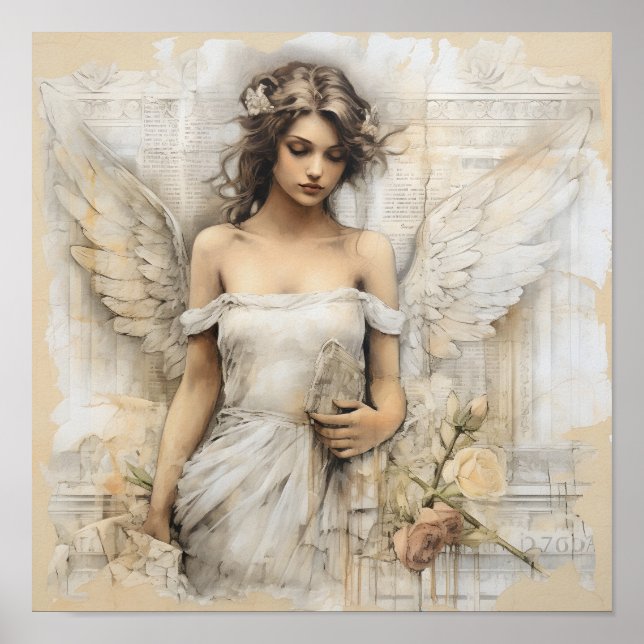 Poster Canvas romântica midiática mista com um lindo Anjo (Frente)