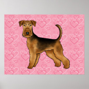 Poster Cão Airedale Terrier Amor Com Padrão de Coração Ro