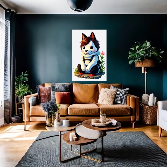 Poster Cão Antropomórfico com Flor | Arte AI (Criador carregado)