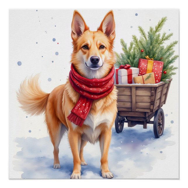 Pôster Cão Australiano Stumpy Tail de Gado em Aquarela (Frente)