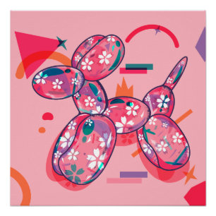 Pôster Cão-balão rosa