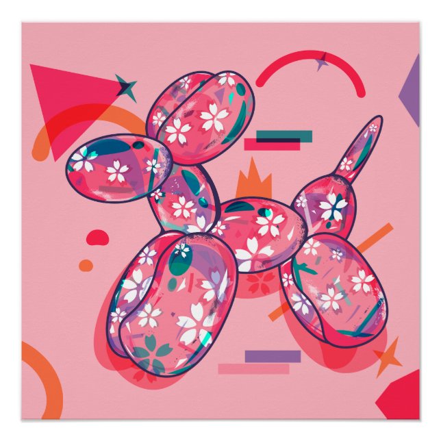 Pôster Cão-balão rosa (Frente)