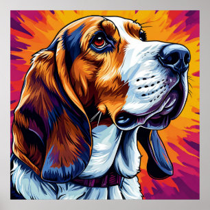 Poster Cão Basset Hound com Fundo Colorido