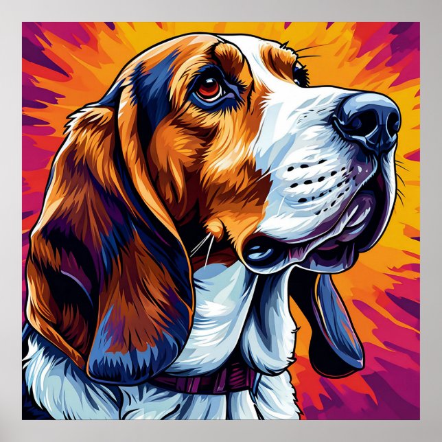 Poster Cão Basset Hound com Fundo Colorido (Frente)
