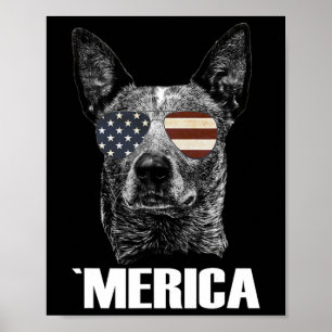 Poster Cão Blue Heeler do Dia 4 de Julho Merica Patriótic