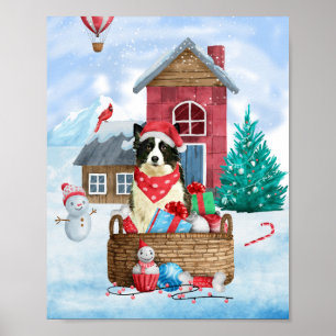 Poster Cão Border Collie na Casa de Cachorro de Natal na