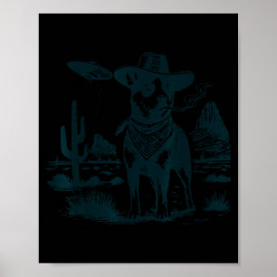 Poster cão bovino australiano fumando com ufo western
