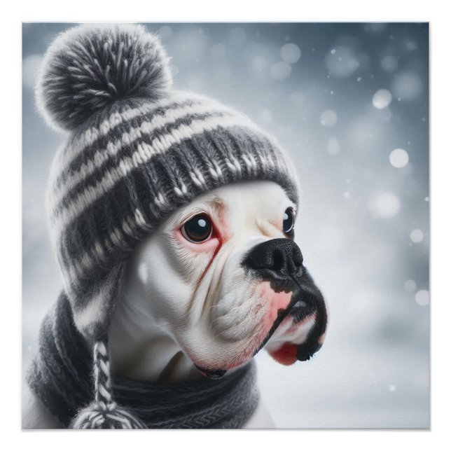 Pôster Cão Boxer no Inverno (Frente)