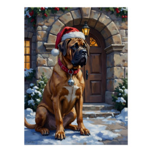 Pôster Cão Bullmastiff Guardião da Mansão de Natal Arte