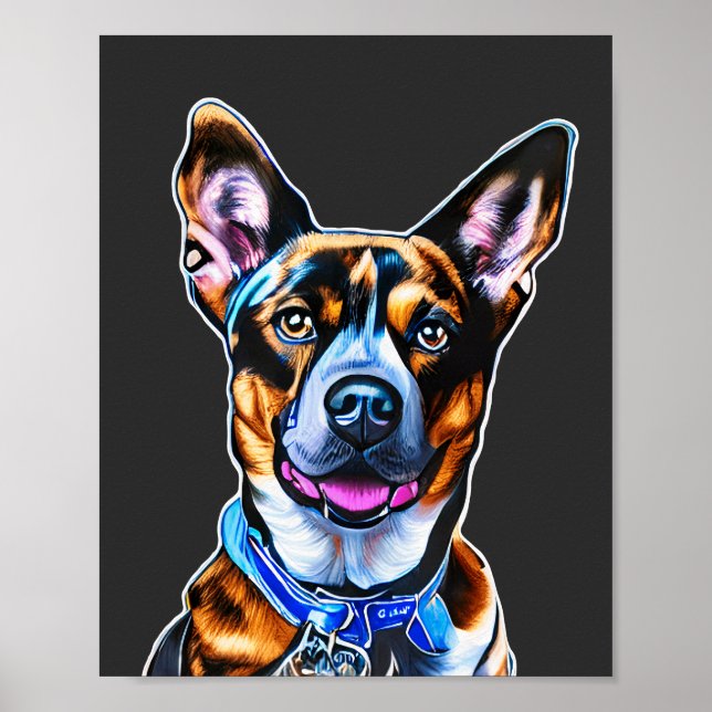Poster Cão Cachorro Portrait Pintado, Cão Isolado (Frente)