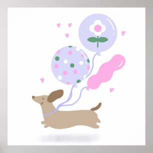 Poster Cão Cachshund Weiner Cão Cachinho Rosa