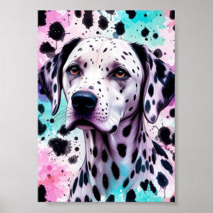 Poster Cão Dalmata Rosa Roxo Turquesa Aquarela