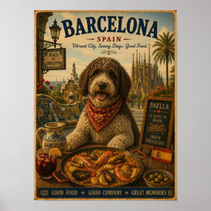 Poster Cão de Água Espanhol em Barcelona Cartaz de Viagem