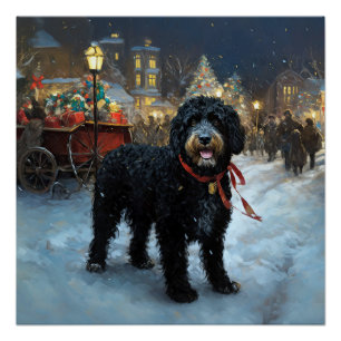 Pôster Cão de Água Português Época Festiva de Natal