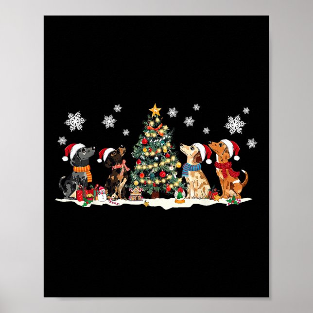 Poster Cão-de-Árvore-de-Natal Bonito Dachshund Santa Hat (Frente)