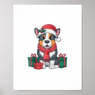 Poster Cão de Bovinos Australiano Papai noel Decoração do