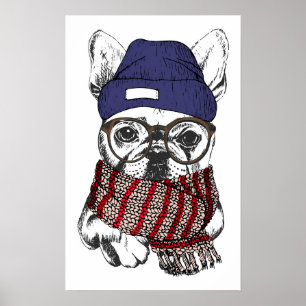 Poster Cão de Bull do francês do hipster