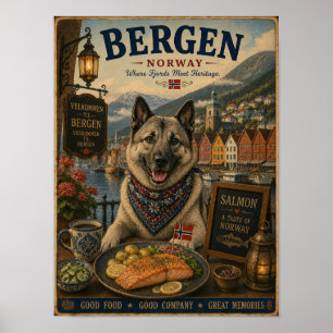 Poster Cão de Caça Norueguês em Bergen Cartaz de Viagem V