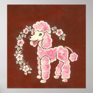 Pôster Cão de caniche cor-de-rosa feminino bonito