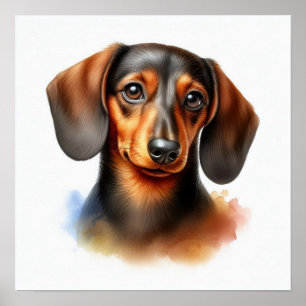 Poster Cão de Dachshund Cujo Cachinho é em Aquarela