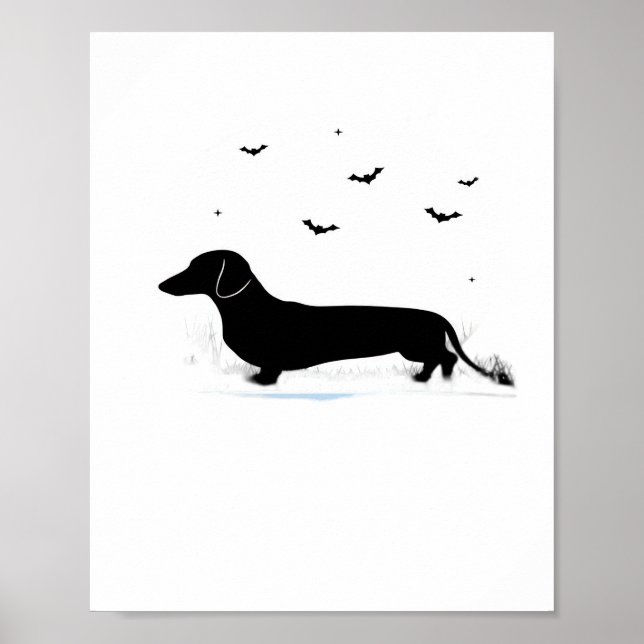 Poster Cão de Dachshund - Silhueta de Lua de Halloween Cl (Frente)
